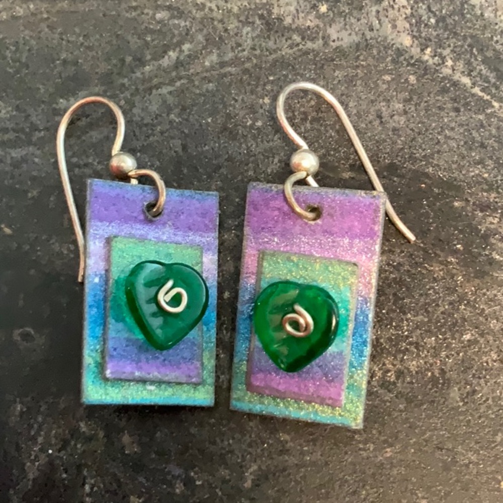Colorful purple and green heart earrings (3 for $15)